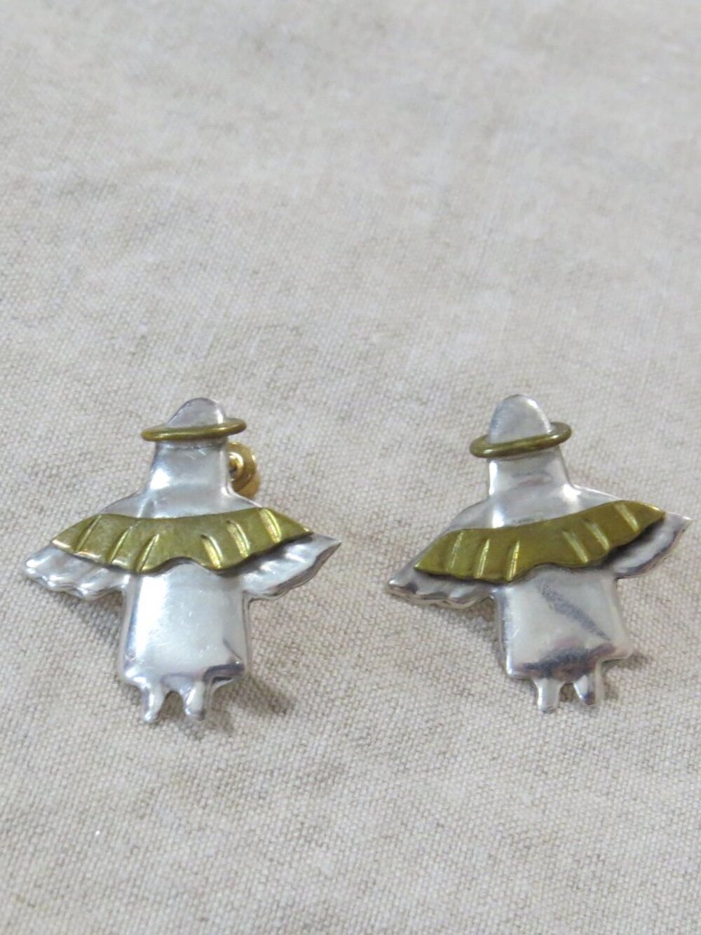 Vintage Sterling Silver & Brass Angel Earrings, Wings, Halos 925